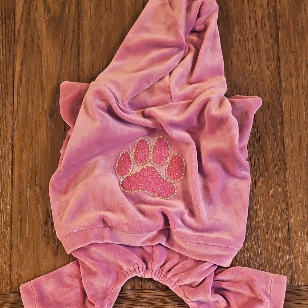 Pink Velour Pet Hoodie with Glitter Paw